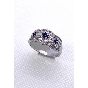 Size 10 Imitation Silver Blue Sapphire Cubic Zirconia CZ Flower Ring
